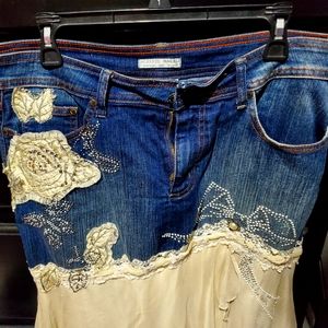 Vintage Lace Blue Jean Skirt